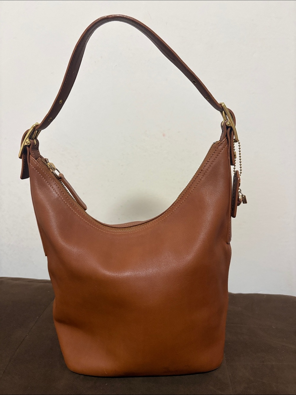 Coach Tan Leather Shoulder Hobo Bag with Gold Hardware